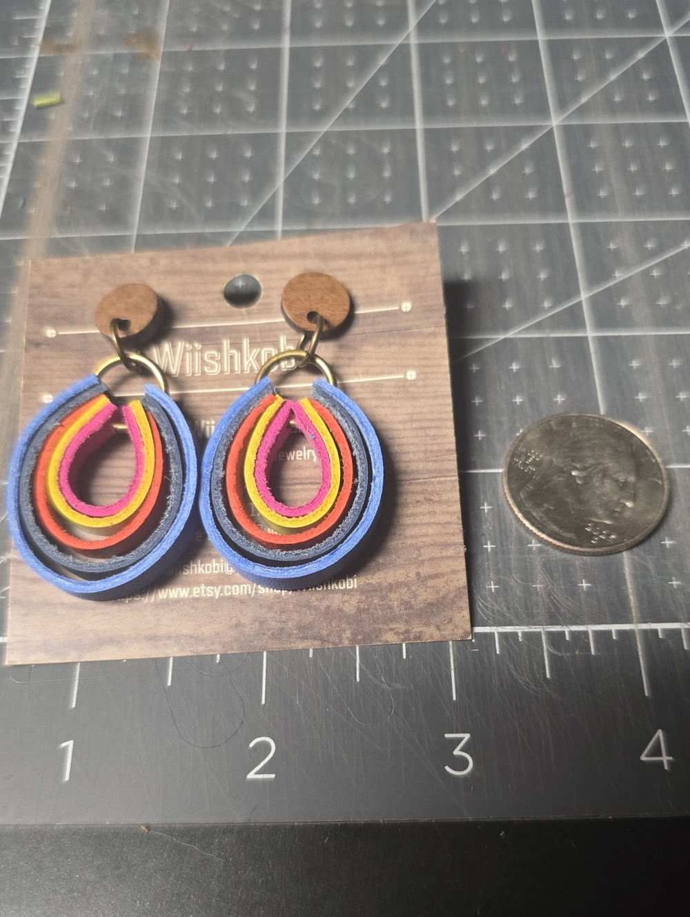 Multicolor Layered Teardrop Leather Earrings - Blue